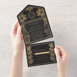 O Convite de casamento da placa de tarô Dourada pr