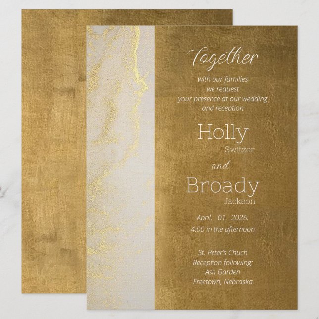 O Convite De Casamento Plana Para O Dia Do Ouro (Frente/Verso)