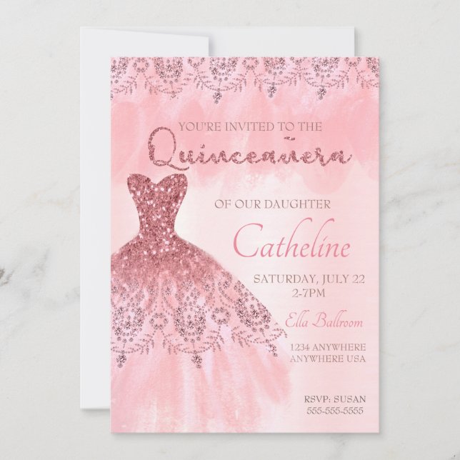 O convite de Quinceanera cora aniversário do rosa (Frente)