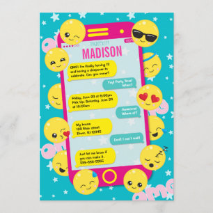 O convite do aniversário de Emoji/texto do