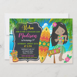 O convite do aniversário de Luau Aloha convida