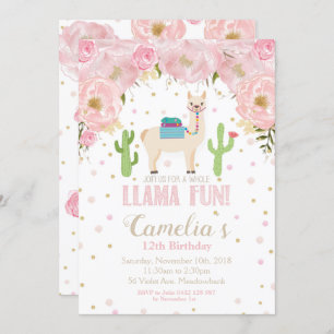 O convite do aniversário do lama cora menina