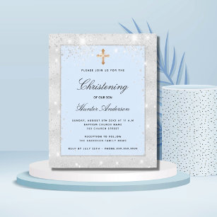 O convite do batizado de prata azul
