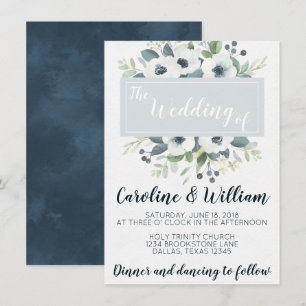 O convite floral do casamento da anêmona azul