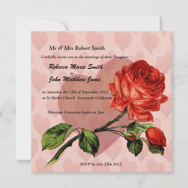 O convite para o casamento de rosas vermelhas Line (Frente)