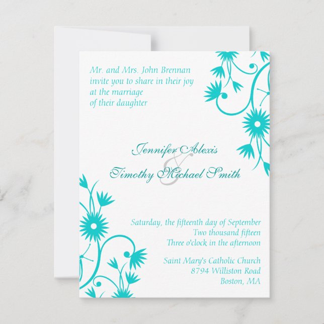 O convite para o casamento floral de Egg Blue da E (Frente)