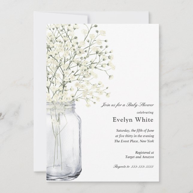 O convite para o Chá de fraldas Breath Mason Jar (Frente)