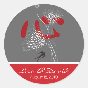 O coração vermelho engole a etiqueta chinesa do