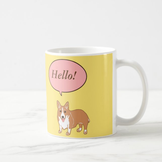 O Corgi diz olá! a caneca amarela (Direita)