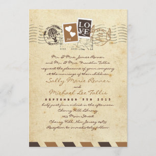 O correio aéreo do vintage carimba o convite da