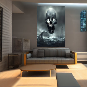 O crânio e o mar   AI Art Poster
