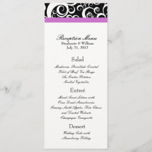 O damasco elegante roda menu da recepção no roxo