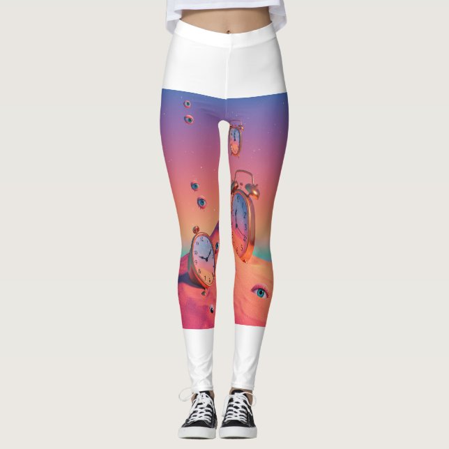 O Deserto Surreal Dreamia Clocks Leggings ⏰ 👁️ (Frente)