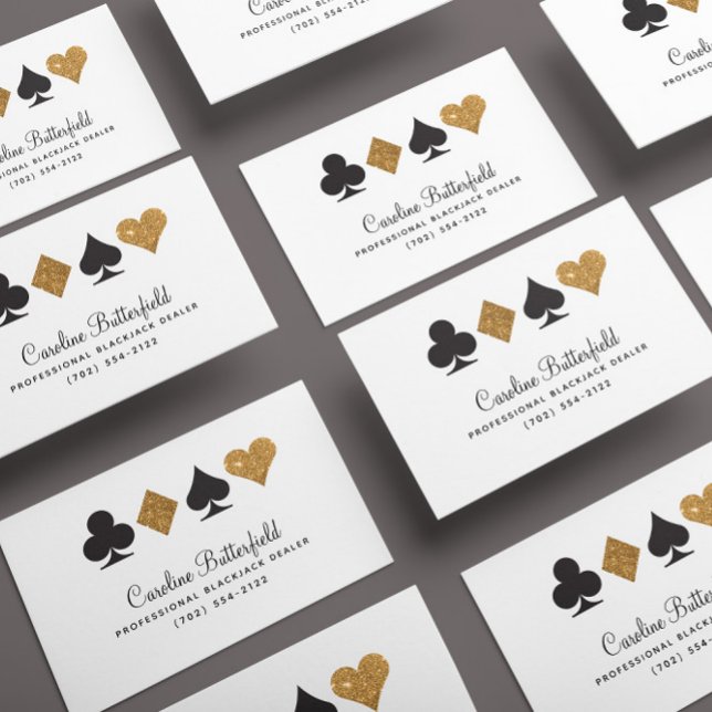 O Destino de Las Vegas Dourado Faux Glitter Cartão (black and gold card suits business cards for poker players, dealers, and casino employees)