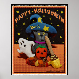 O Dia das Bruxas Scared o poster da arte do gato