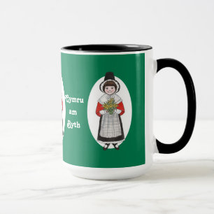 O dia de St David, traje de Galês, caneca a
