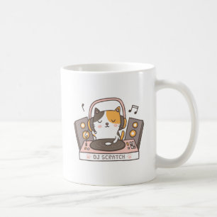 O DJ bonito risca a caneca da chalaça do gato do