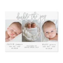 O dobro do cartão postal do anúncio de nascimento 