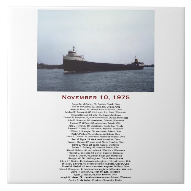 O Edmund Fitzgerald com Nomes da Tripulação (Frente)