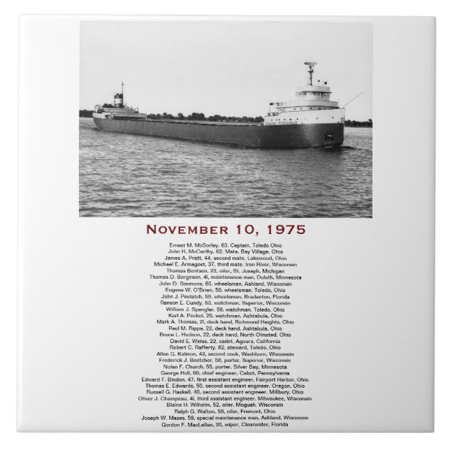 O Edmund Fitzgerald com Nomes da Tripulação (Frente)