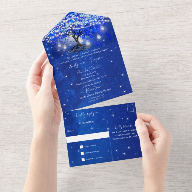 O Elegante Royal Blue Heart Leaf Tree Casou Em (Tearaway)