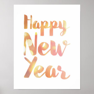 O feliz ano novo - aguarela - poster branco