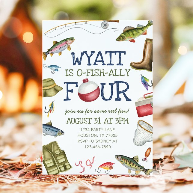 O-Fish-Ally Quatro Pesca 4.o Convite de Aniversári (Criador carregado)