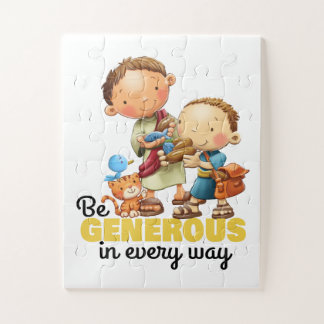 O garoto com 5 torres e 2 peixes quebra-cabeça