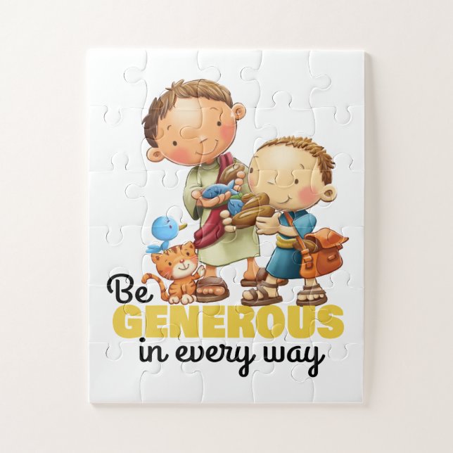 O garoto com 5 torres e 2 peixes quebra-cabeça (Vertical)