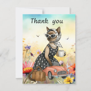 O gato está no cartões de agradecimentos de flores