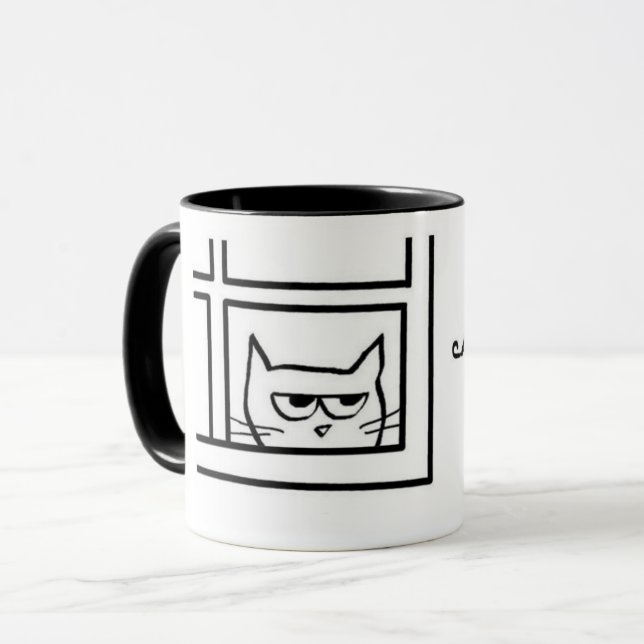 O gato irritado vê um outro gato - caneca de café (Frente Esquerda)