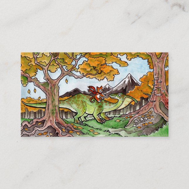 O gato monta um cartão de visita do dinossauro (Frente)