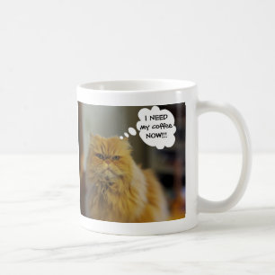 O gato persa precisa a caneca de café