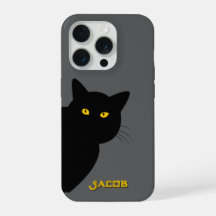O gato preto olhos amarelos cumprimentando você pe