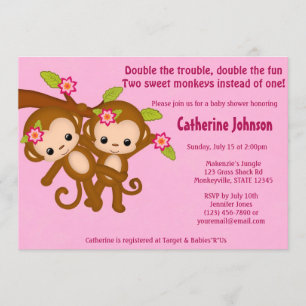 O GÊMEO Monkeys os convites MM2 COR-DE-ROSA do ch