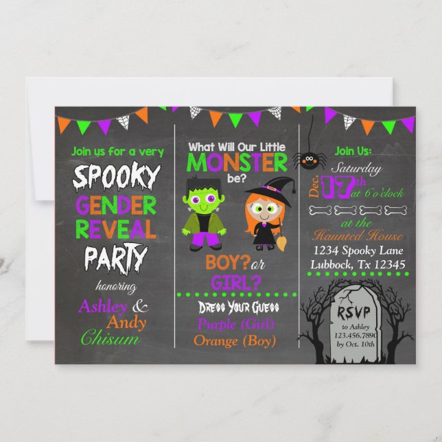 O género do Dia das Bruxas revela o convite (Frente)