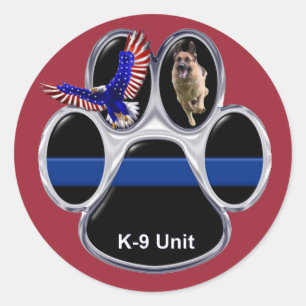 O german shepherd K-9 dilui a etiqueta de Blue