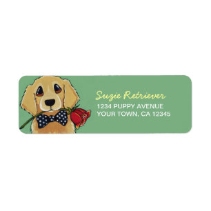 O golden retriever & aumentou etiqueta de endereç