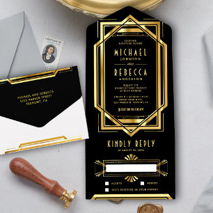 O Grande Gatsby Preto e Dourado Folha de Arte Deco