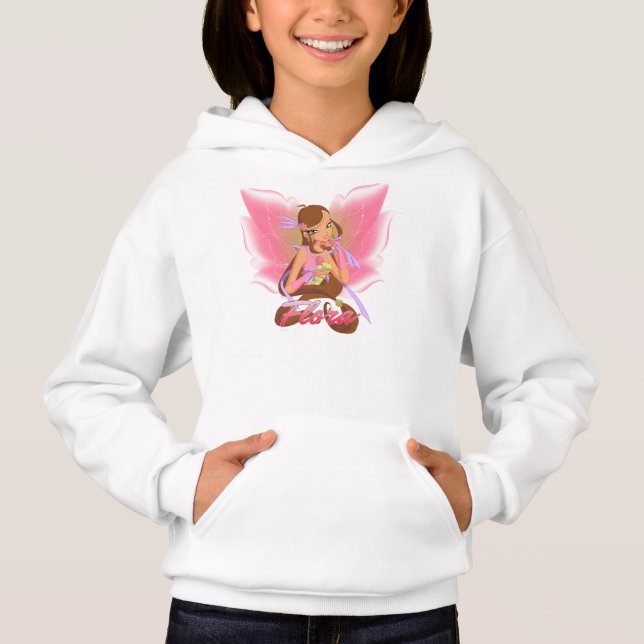 O Hoodie das meninas. Rosa. Com flora Winx (Frente)