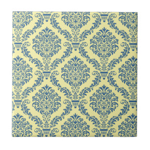 O Império Francês Damask in Azure Blue and Cream