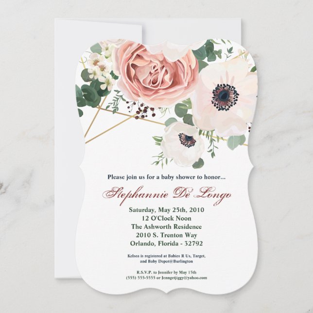 o jardim geométrico do convite do chá de fraldas (Frente)