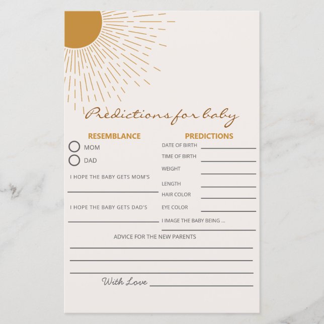 O Jogo do chá de fraldas Aqui Vem Previsões (Frente)