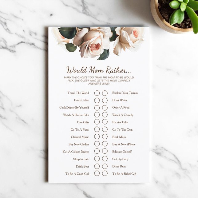 O Jogo Do Chá de fraldas De Chá-Rosa... Iria Prefe (Tea Rose Baby Shower Game Would Mom Rather...)