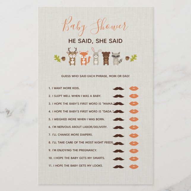 O Jogo Do Chá de fraldas De Woodland Disse Ela (Frente)