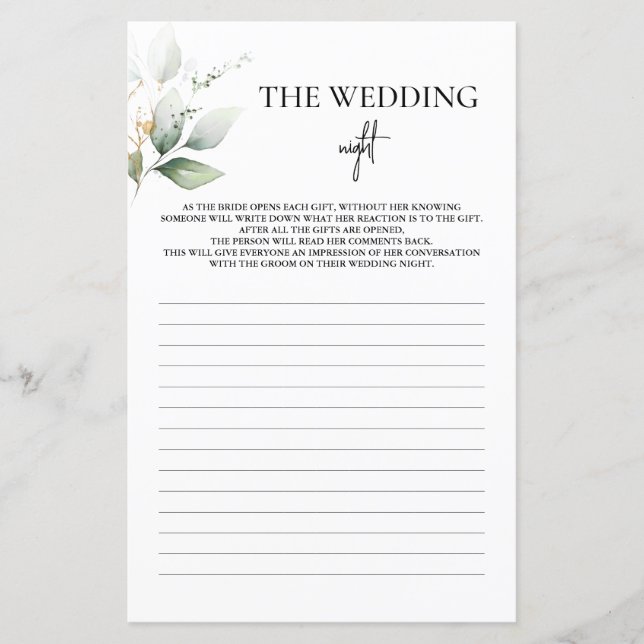 O Jogo Verde Chá de panela Noturno de Casamento (Frente)