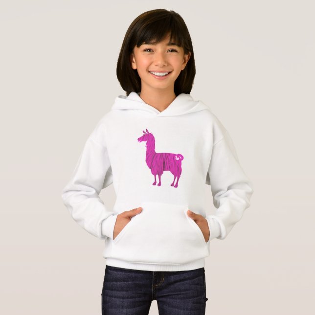 O lama peludo cor-de-rosa caçoa o Hoodie (Frente Completa)