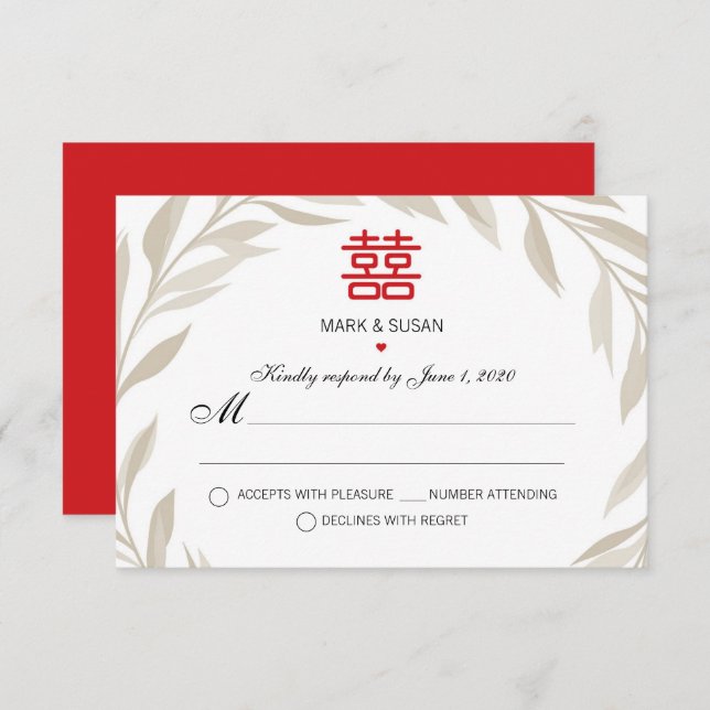 O legante chinês Beige deixa a RSVP de Casamento (Frente/Verso)