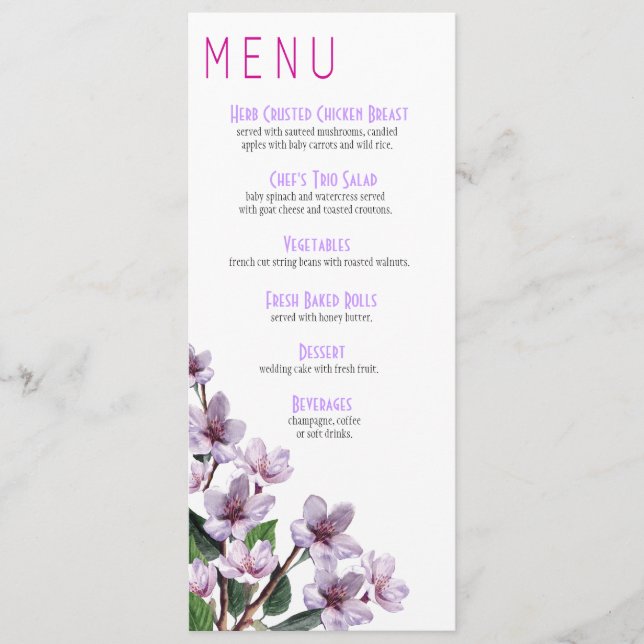O Lilac ramifica menu do casamento (Frente)