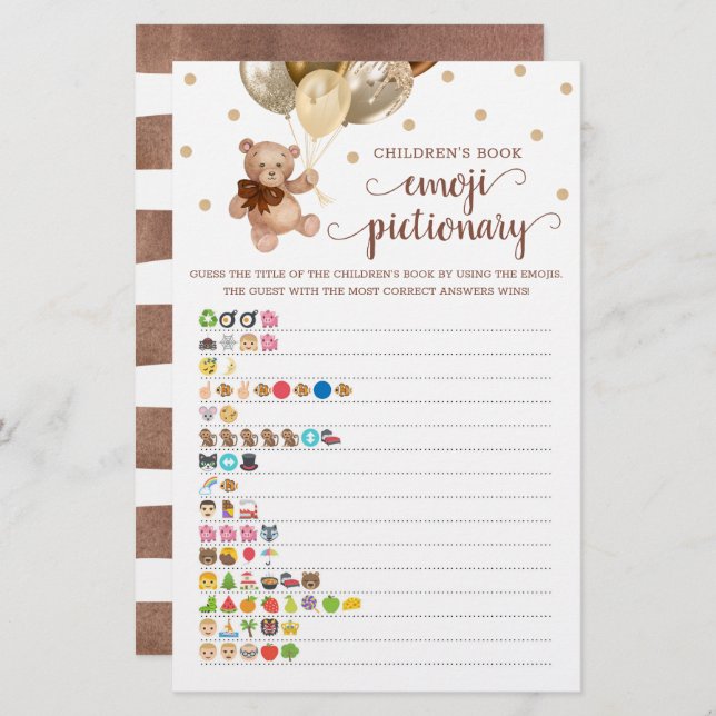 O Livro Infantil Emoji Pictionary Game Bear (Frente/Verso)